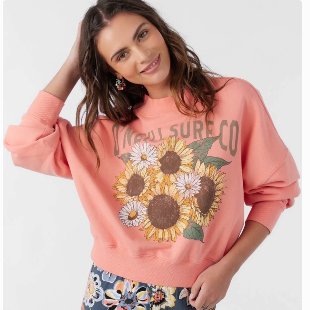O'Neill Women's Coral Sunflower Sweatshirt Sz S